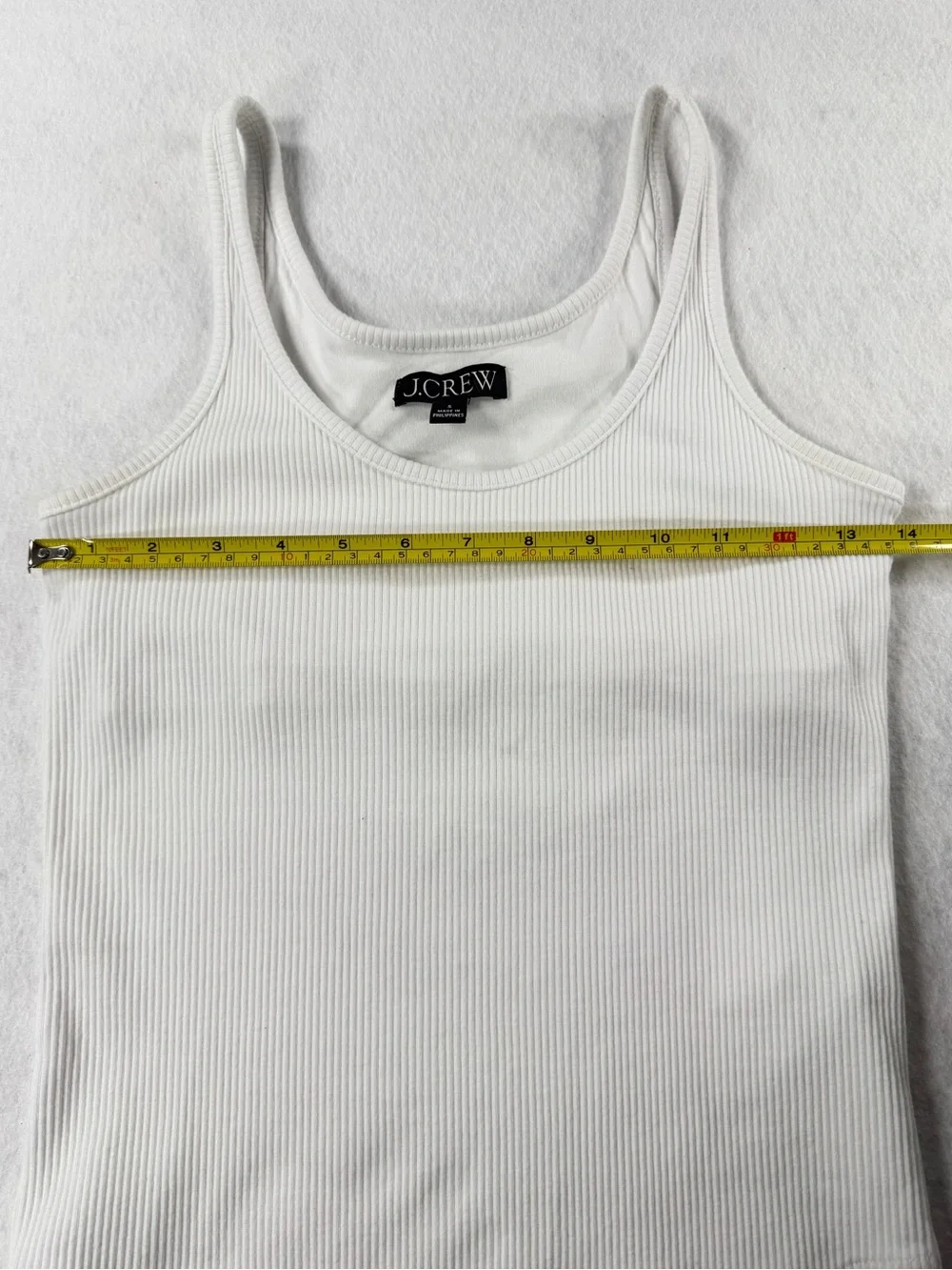 J.Crew White Ribbed Tank Top Womens Small Built In Shelf Bra Stretch Modal